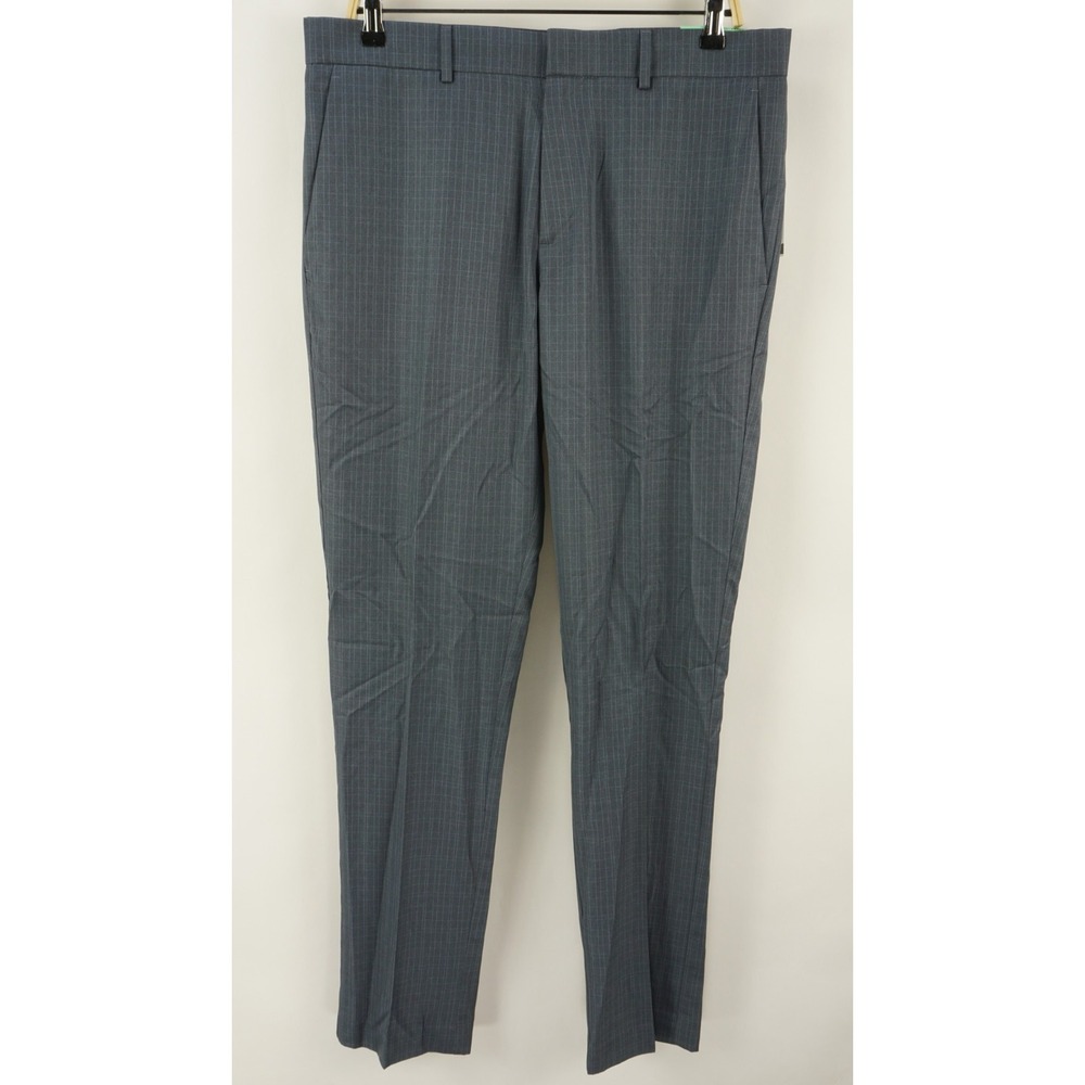 New Perry Ellis Performance Lightweight Mens 34 x 34 Slim Fit Gray Plaid Stretch